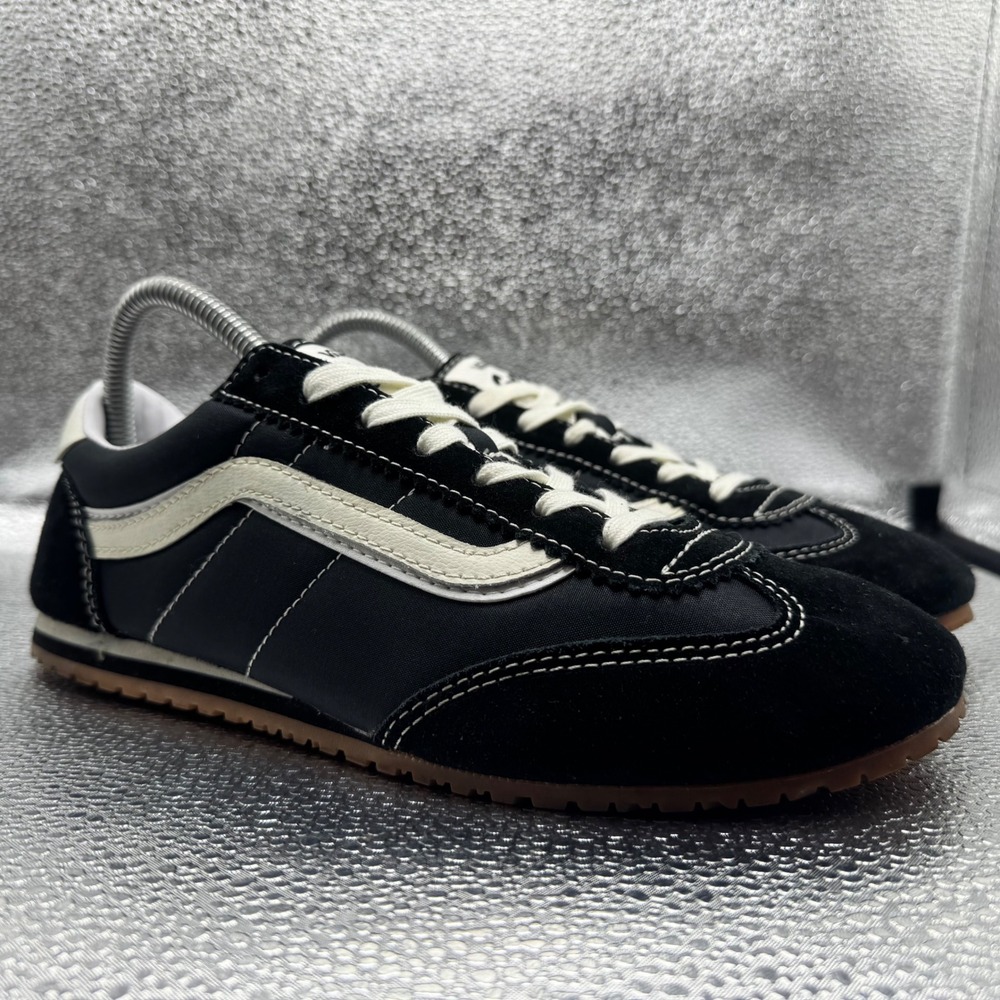 Size 9 Vans Serio Sneakers Women Black Excellent Retro Nylon Suede Gum Sole